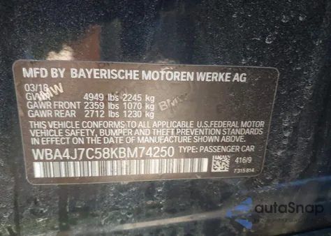 2019 BMW 440I Gran Coupe xDrive from USA, damaged, VIN WBA4J7C58KBM74250